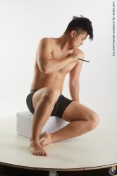 Underwear Man Asian Sitting poses - simple Slim Short Black Sitting poses - ALL Standard Photoshoot Academic